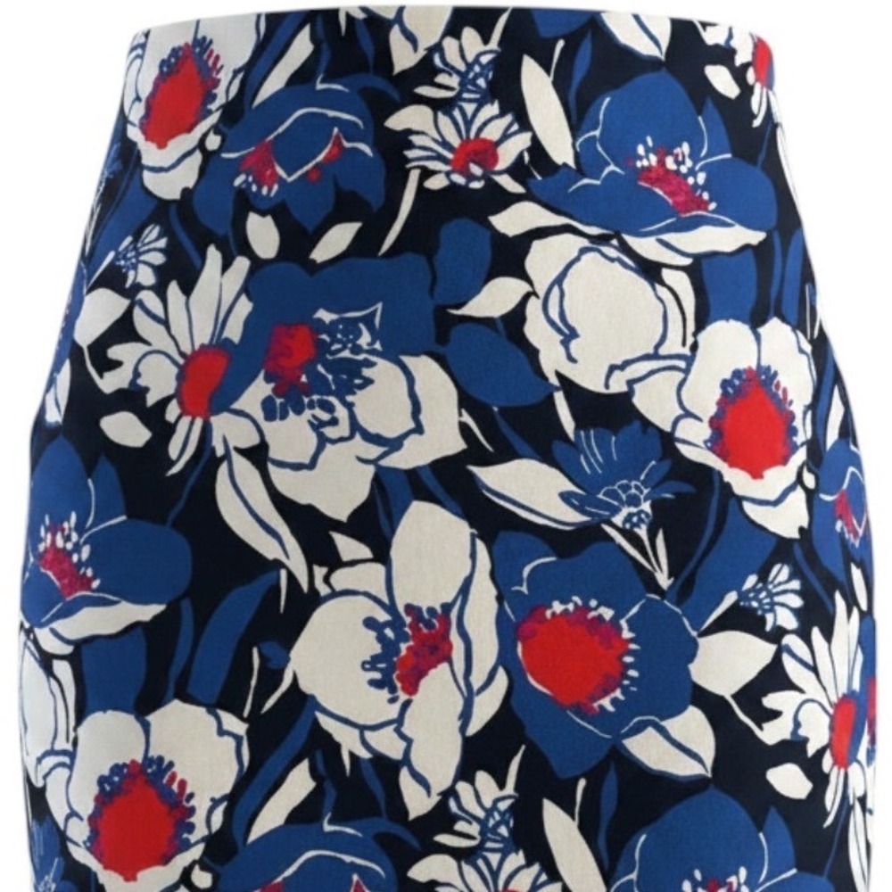 Talbots Floral Skirt Women 14WP Blue White Red Cotton Stretch Mini Mod Preppy